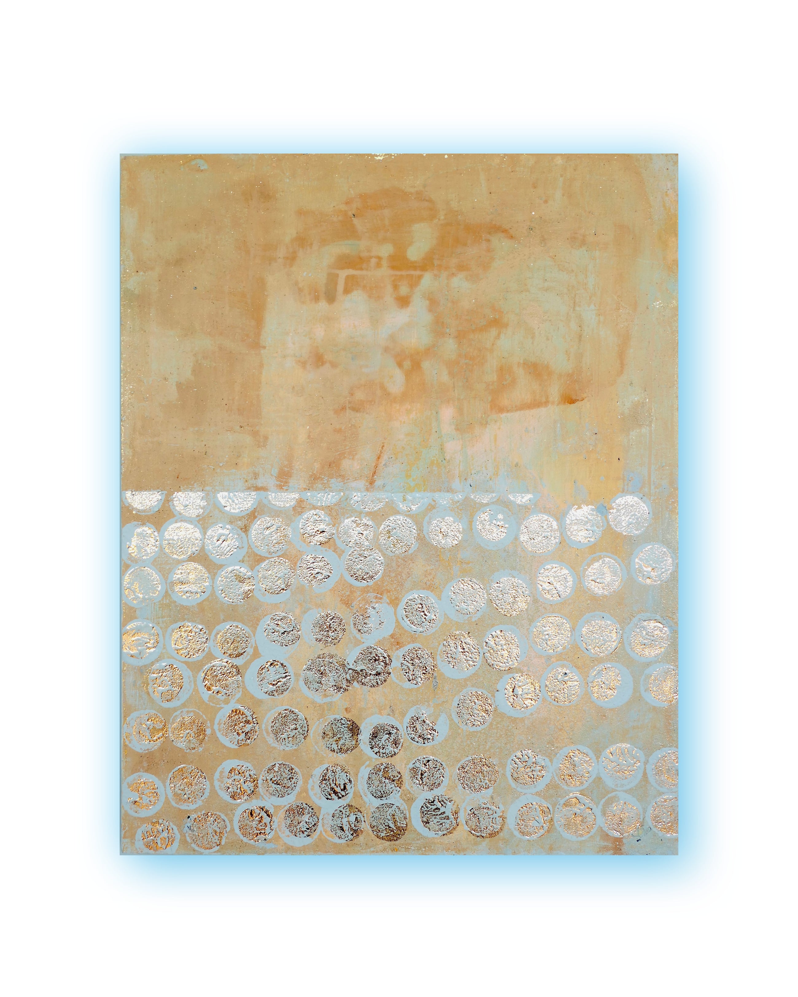 Abstract patina artwork with gold details on wood panel, Little Treasures series by PATINA & ORO