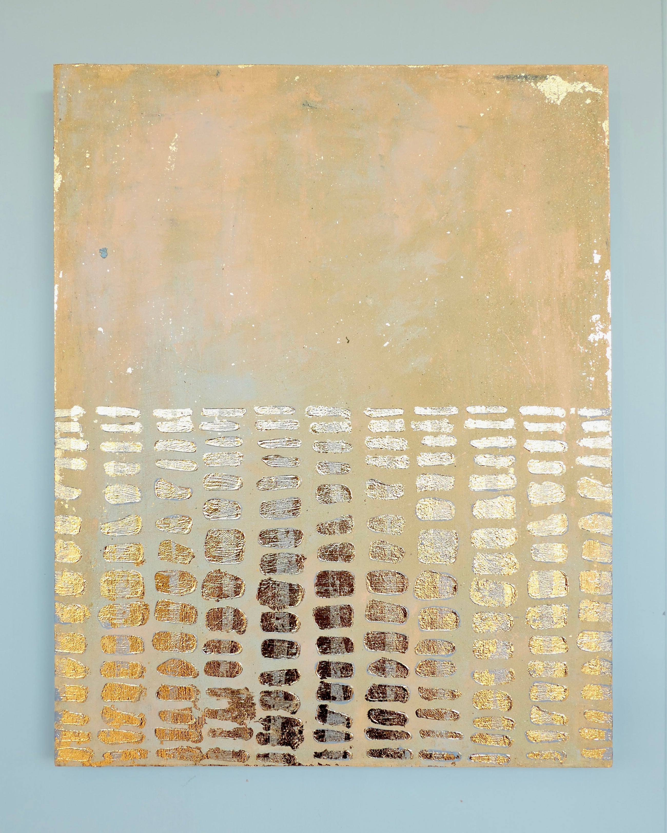 Abstract patina artwork with gold details on wood panel, Little Treasures series by PATINA & ORO