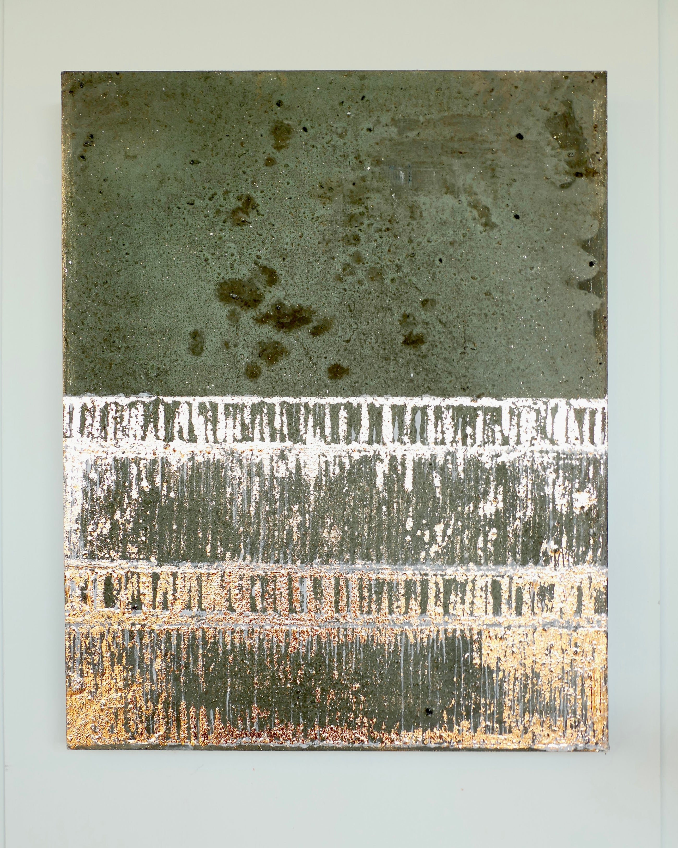 Abstract patina artwork with gold details on wood panel, Little Treasures series by PATINA & ORO