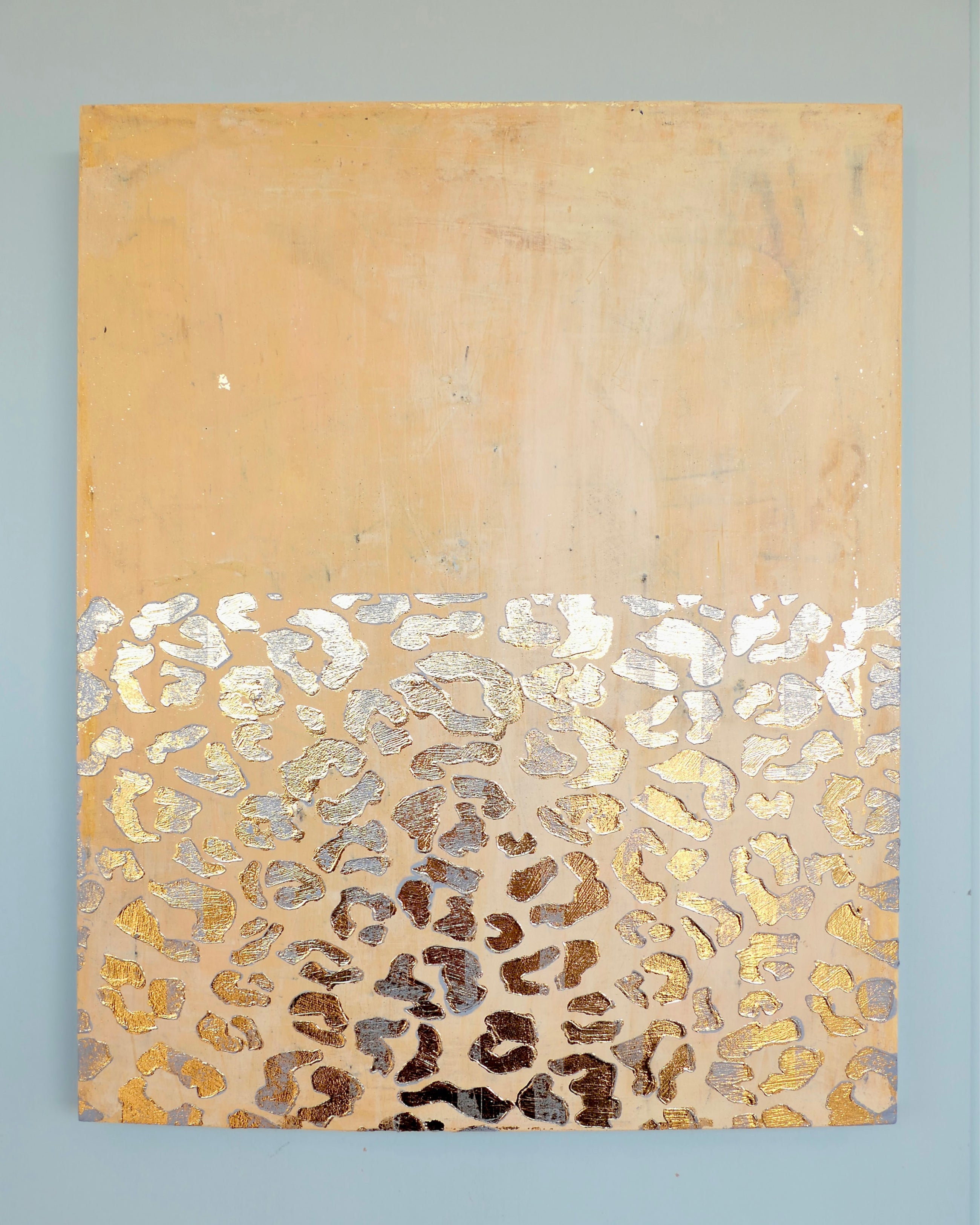 Abstract patina artwork with gold details on wood panel, Little Treasures series by PATINA & ORO