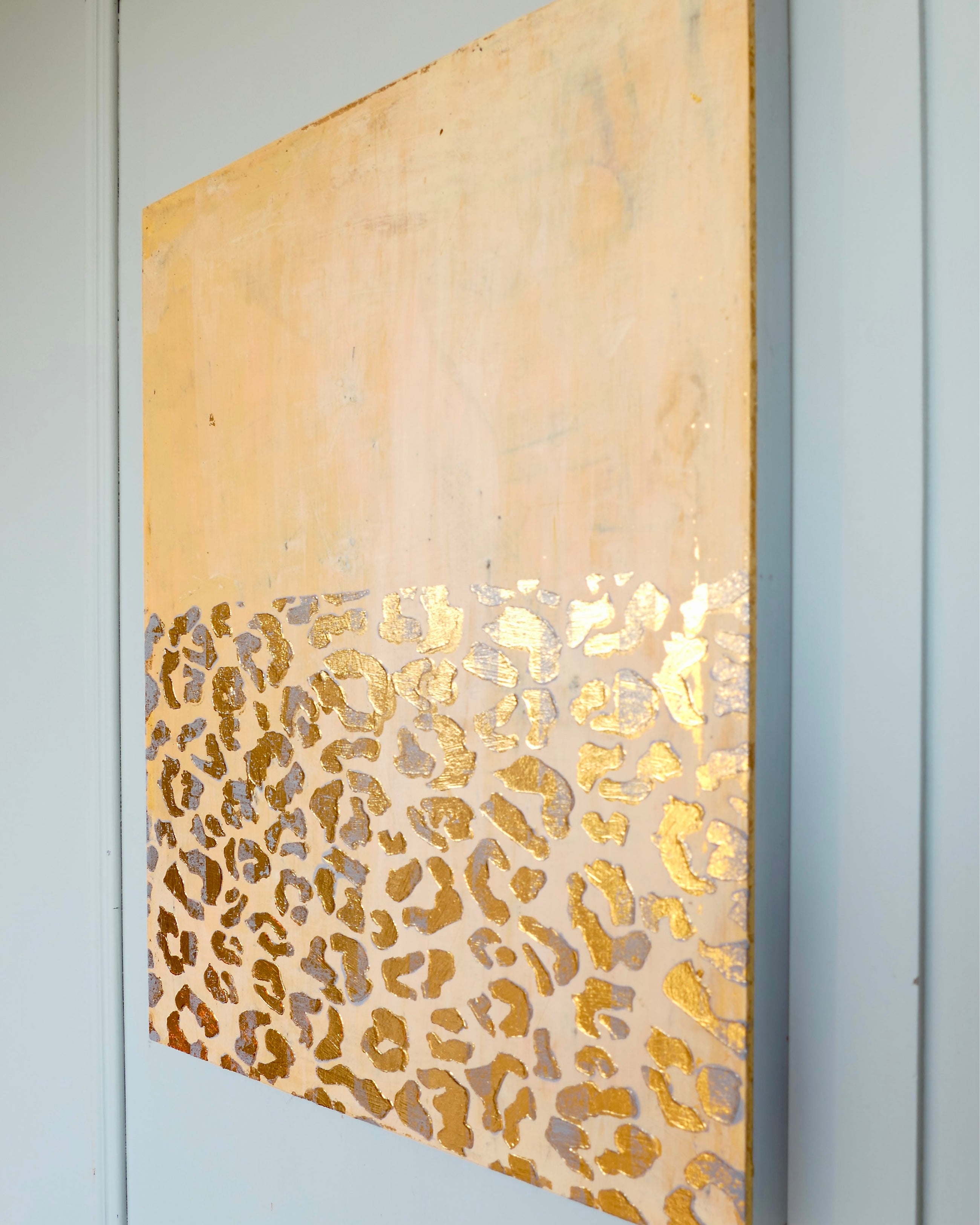Abstract patina artwork with gold details on wood panel, Little Treasures series by PATINA & ORO