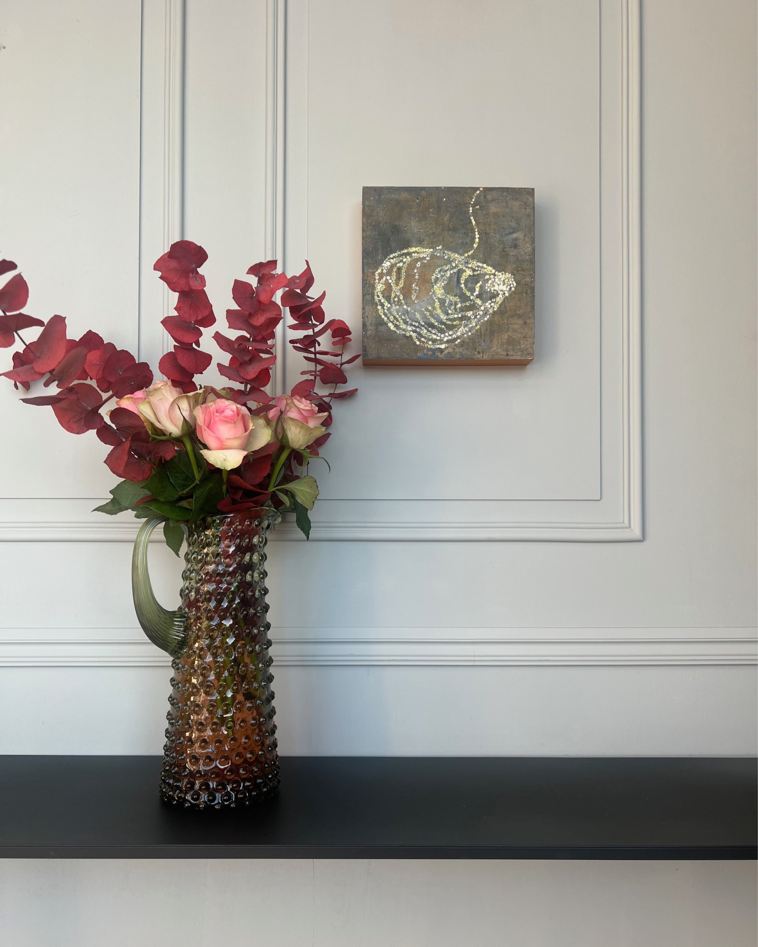 Original abstract study from the LITTLE TREASURES series shown in an interior setting.