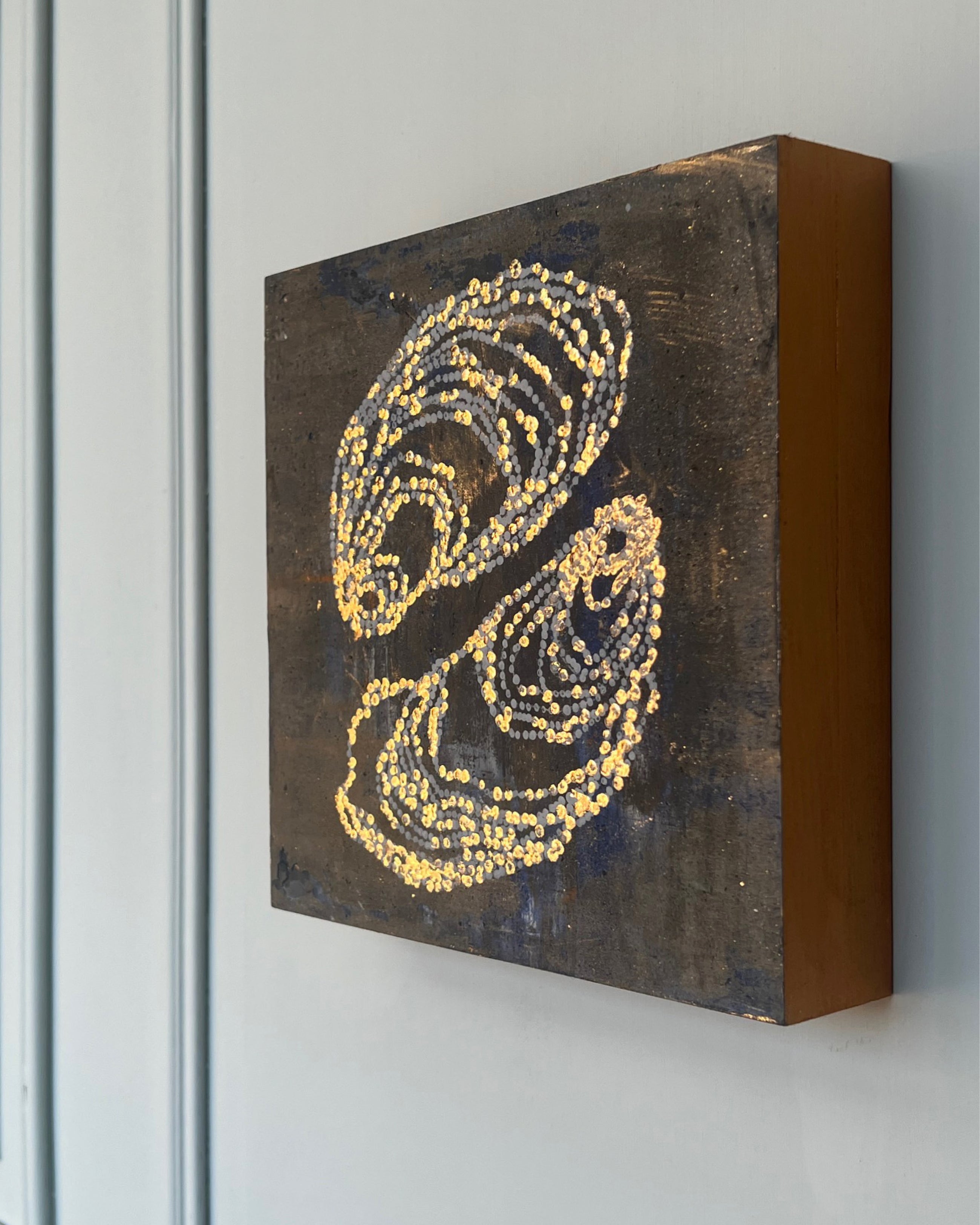 Side view showing the material depth of an original abstract study from the LITTLE TREASURES series.