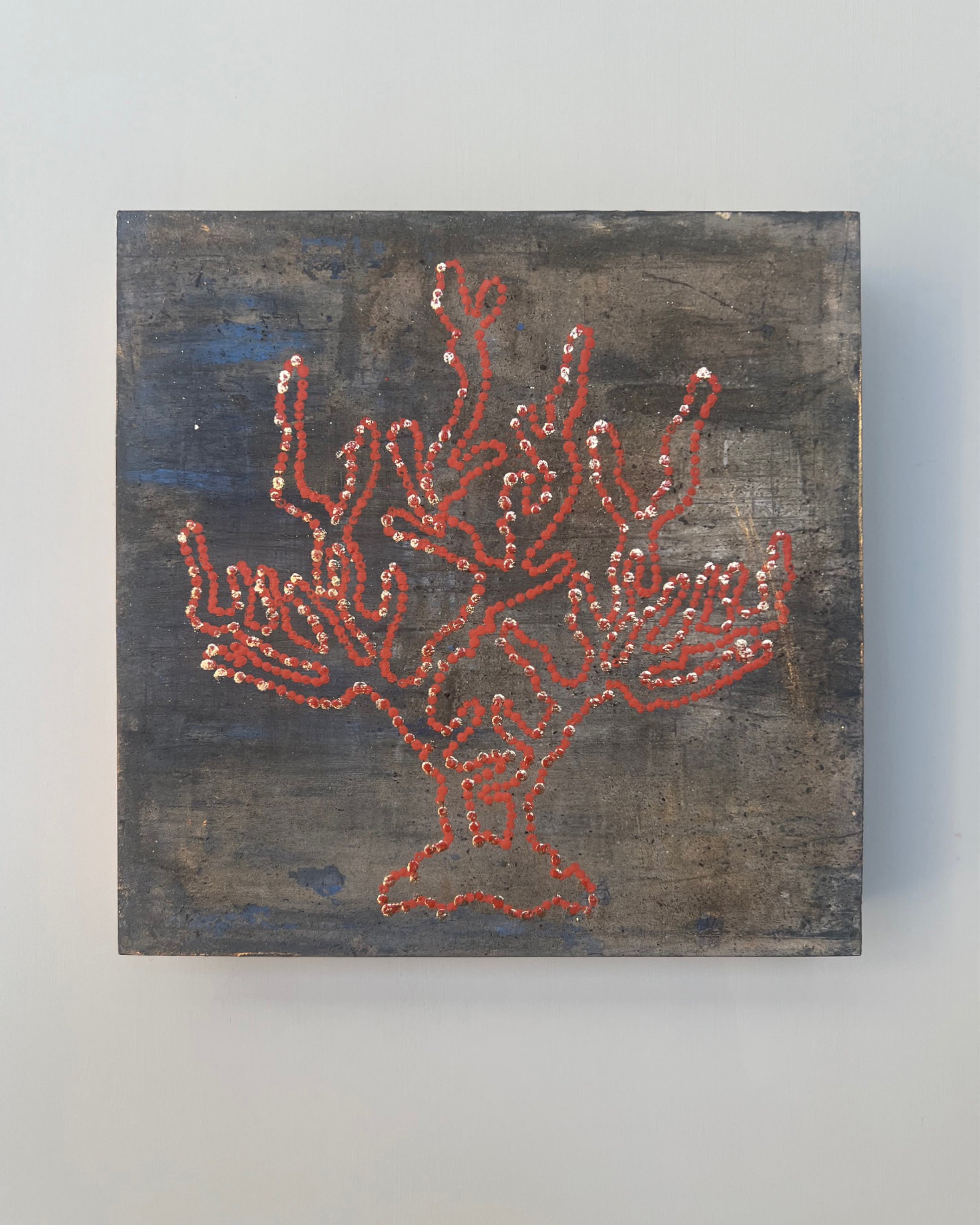 Original abstract study from the LITTLE TREASURES series. Egg tempera, pigments and ash on wood. One of a kind.