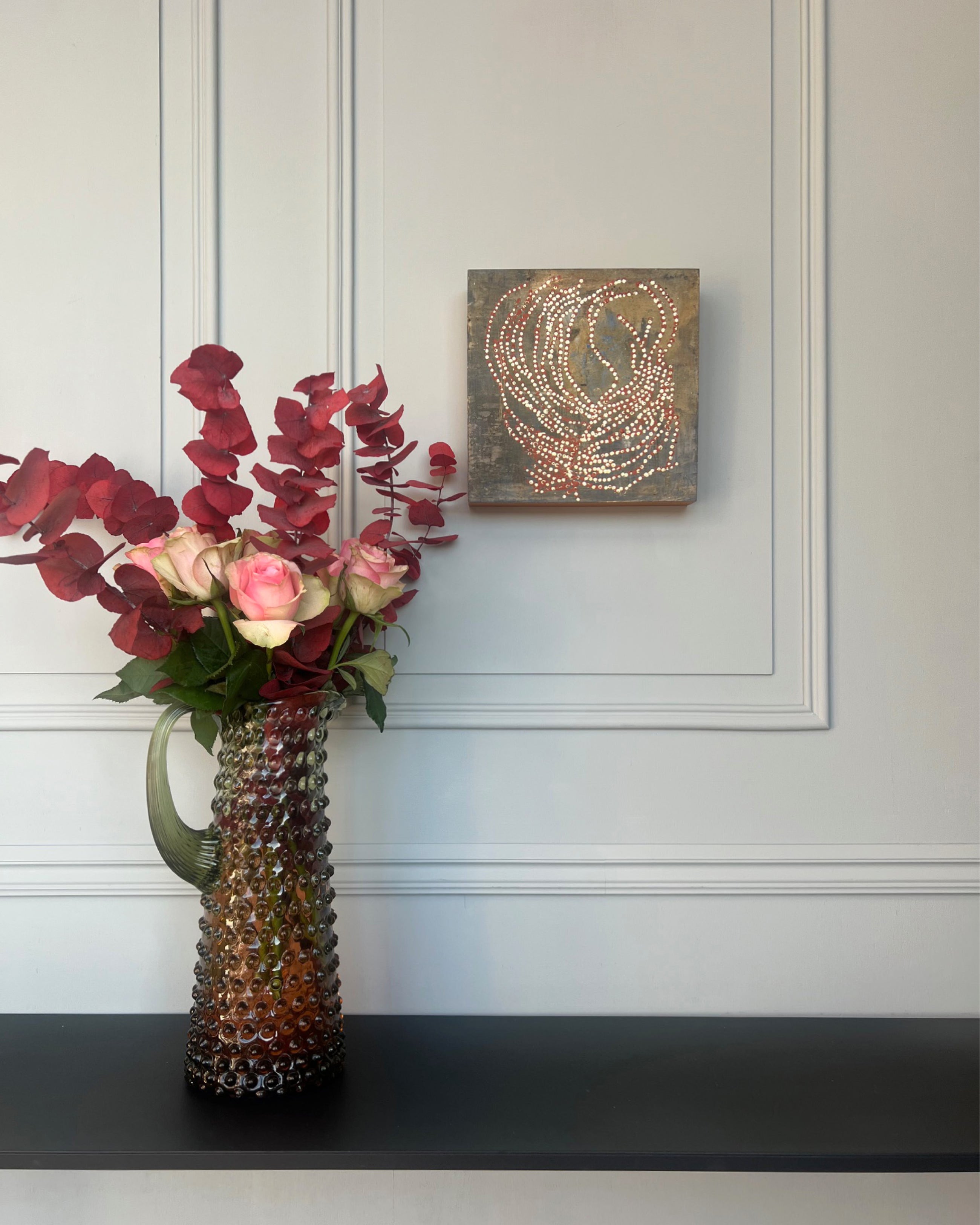 Original abstract study from the LITTLE TREASURES series shown in an interior setting.