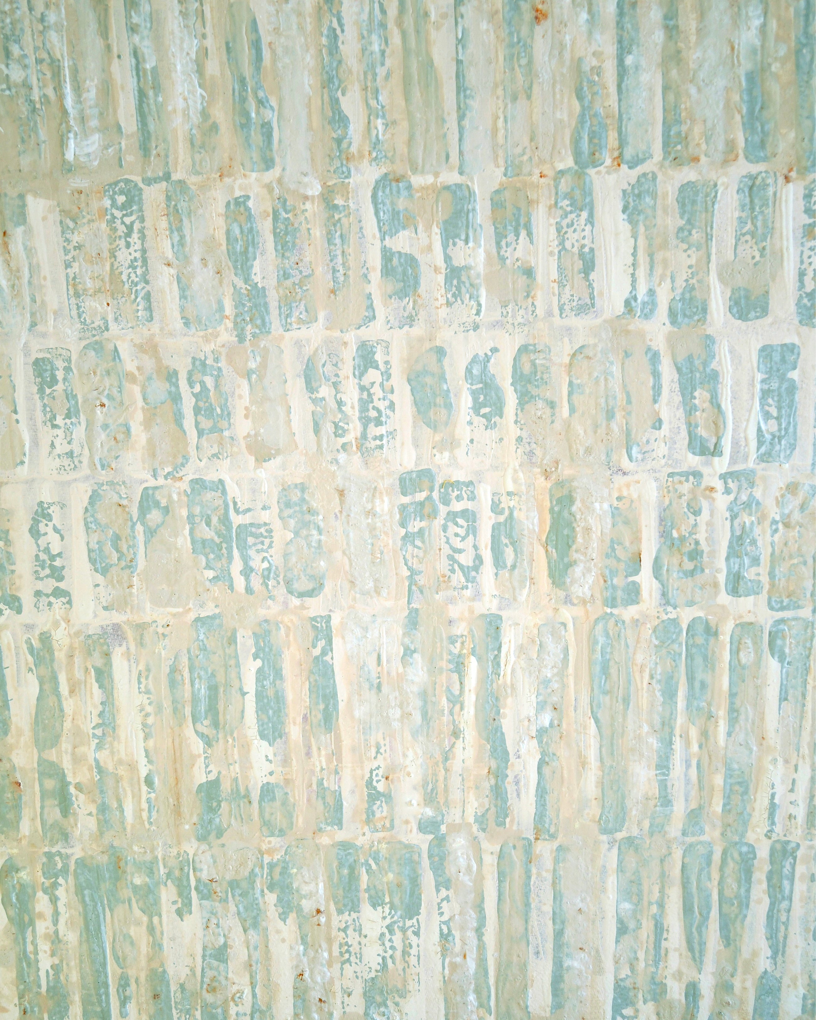 Detail of Pure Patina – Light III showing layered acrylic, egg tempera, pigments and ash creating a tactile surface