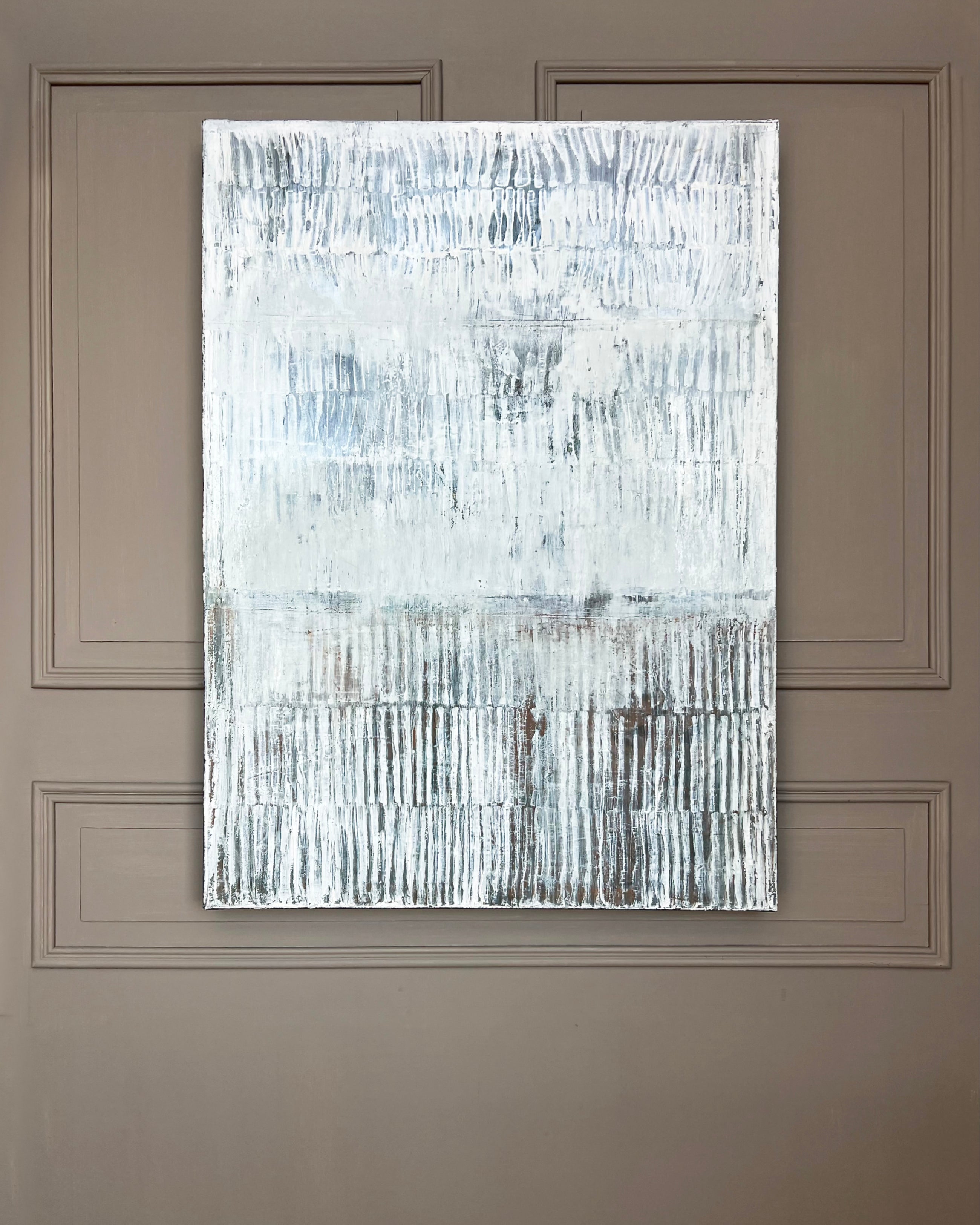 Pure Patina – Light VI, abstract painting in light and earthy tones, layered surface