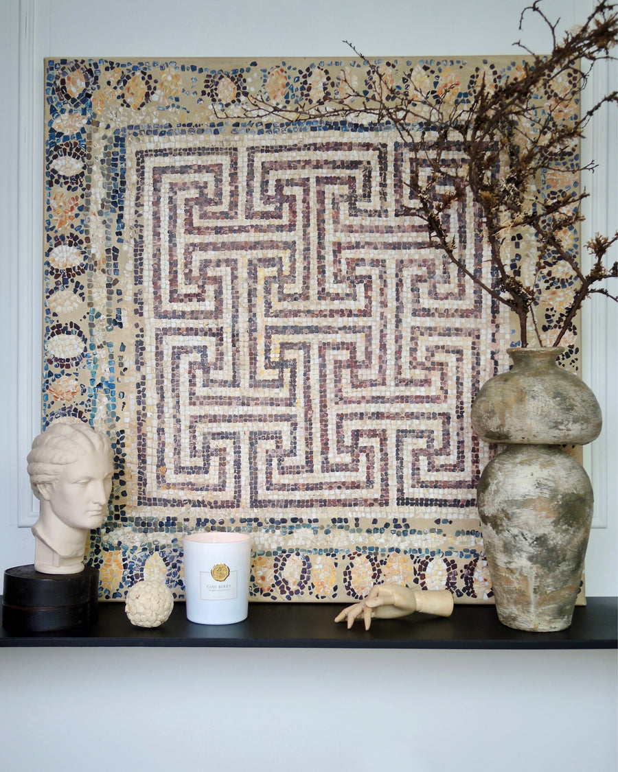 Mosaic artworks inspired by ancient patterns.