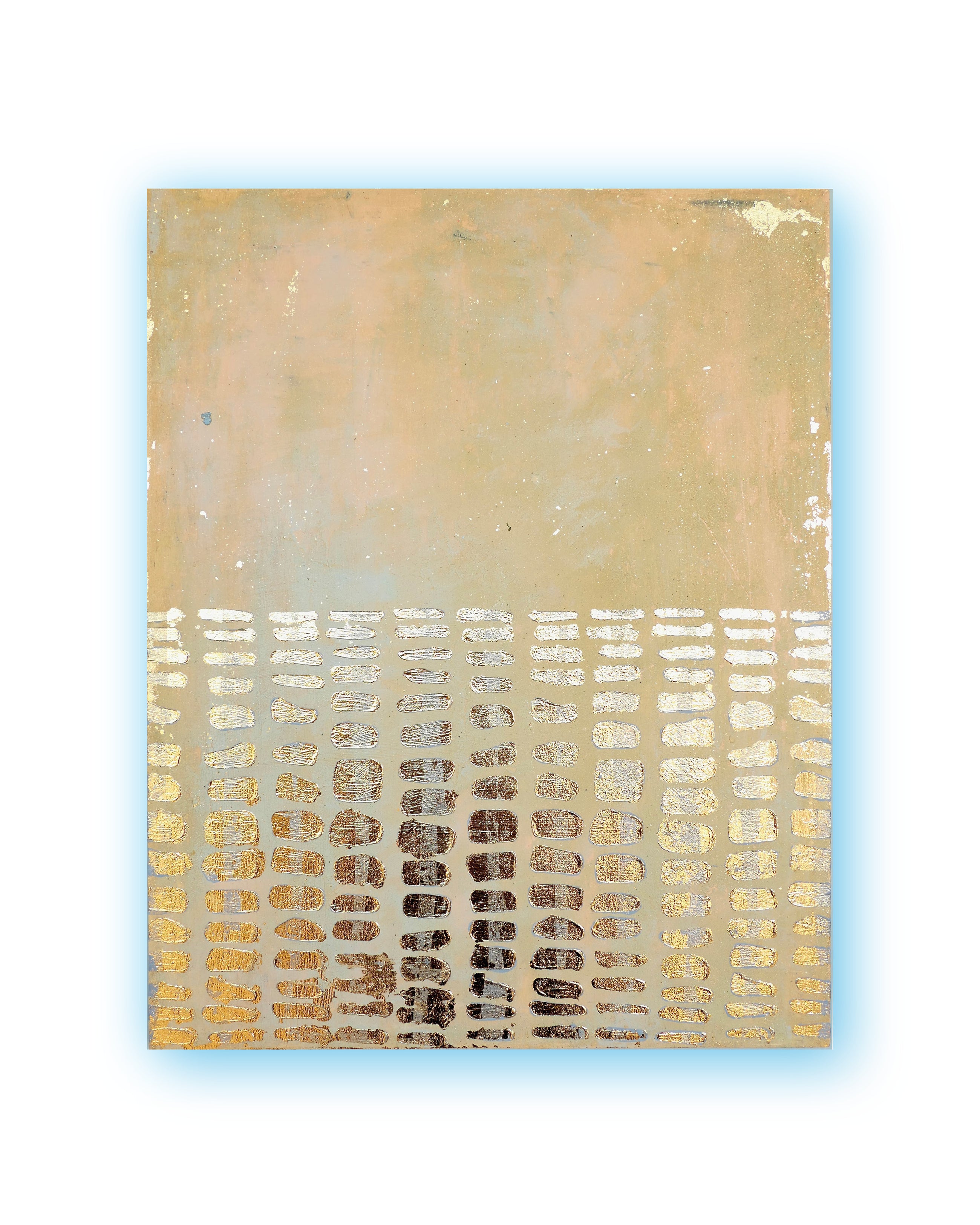 Abstract patina artwork with gold details on wood panel, Little Treasures series by PATINA & ORO
