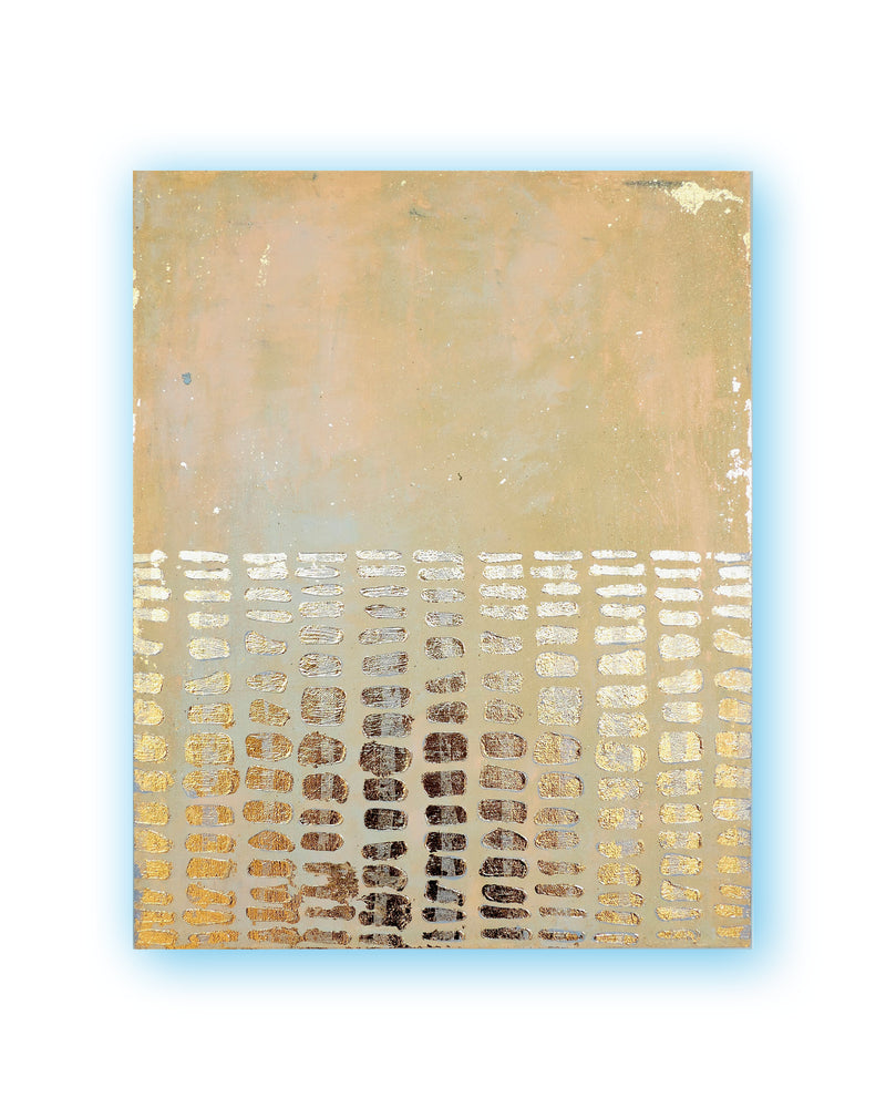 Abstract patina artwork with gold details on wood panel, Little Treasures series by PATINA & ORO
