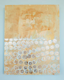 Abstract patina artwork with gold details on wood panel, Little Treasures series by PATINA & ORO
