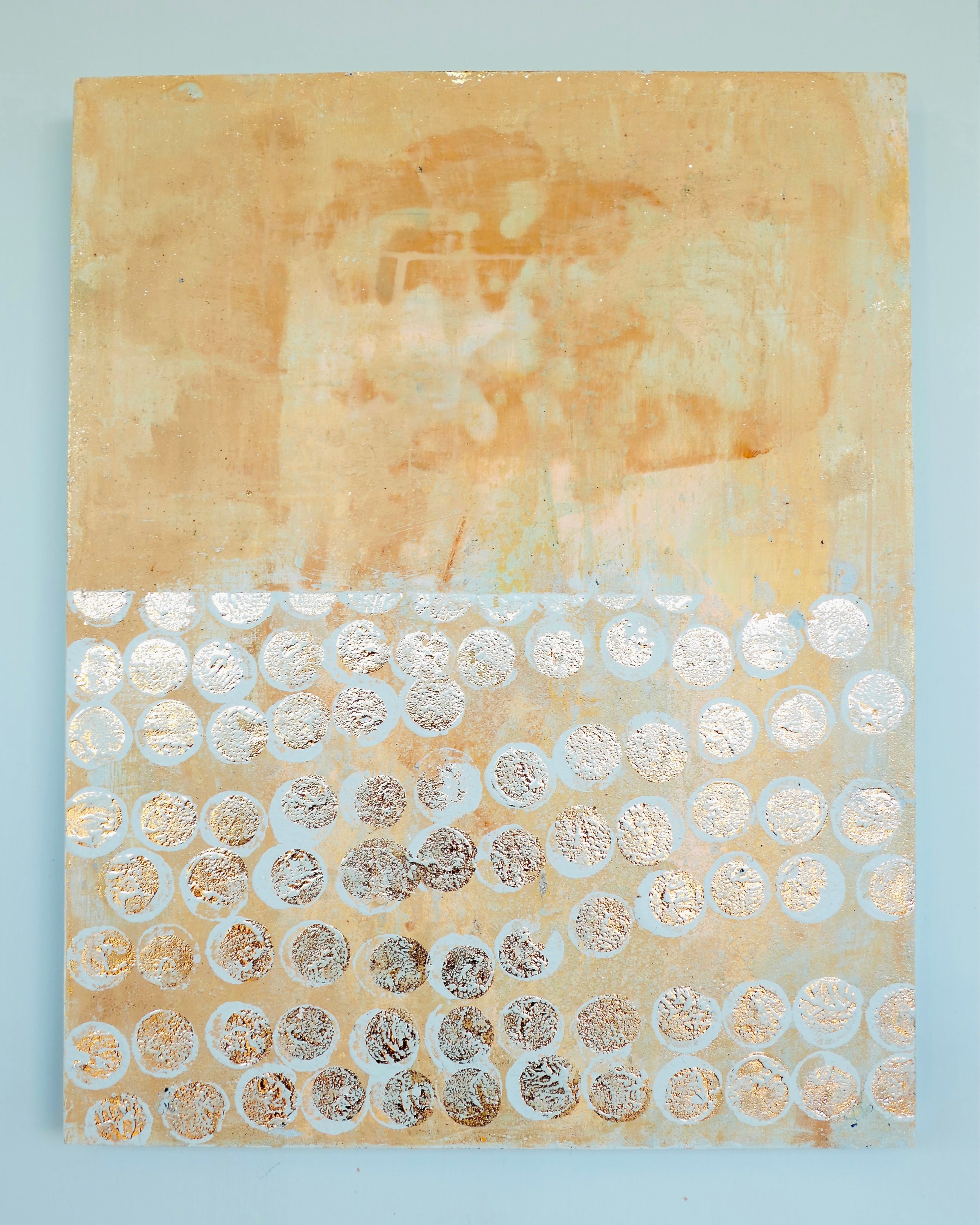 Abstract patina artwork with gold details on wood panel, Little Treasures series by PATINA & ORO
