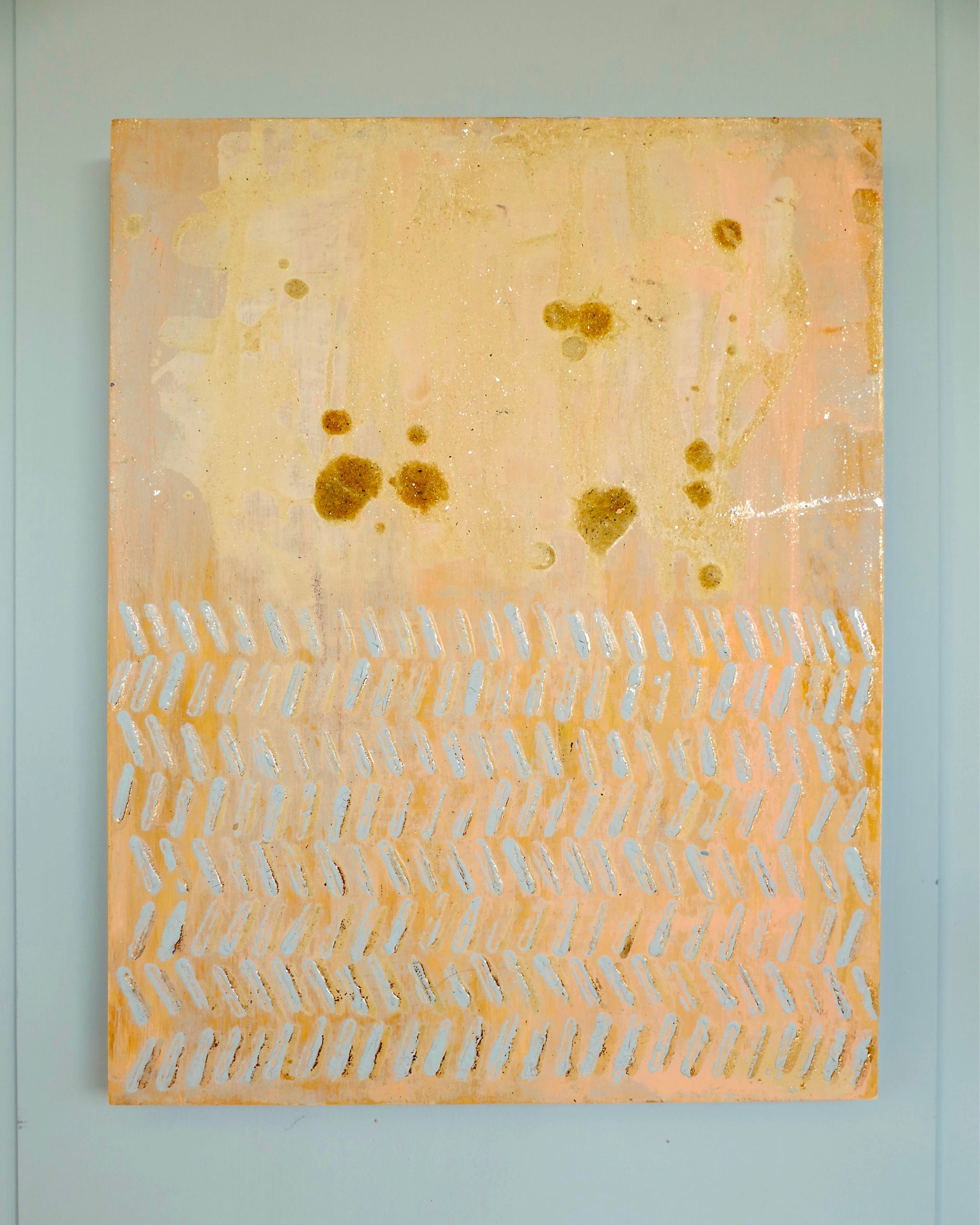 Abstract patina artwork with gold details on wood panel, Little Treasures series by PATINA & ORO
