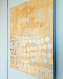 Abstract patina artwork with gold details on wood panel, Little Treasures series by PATINA & ORO
