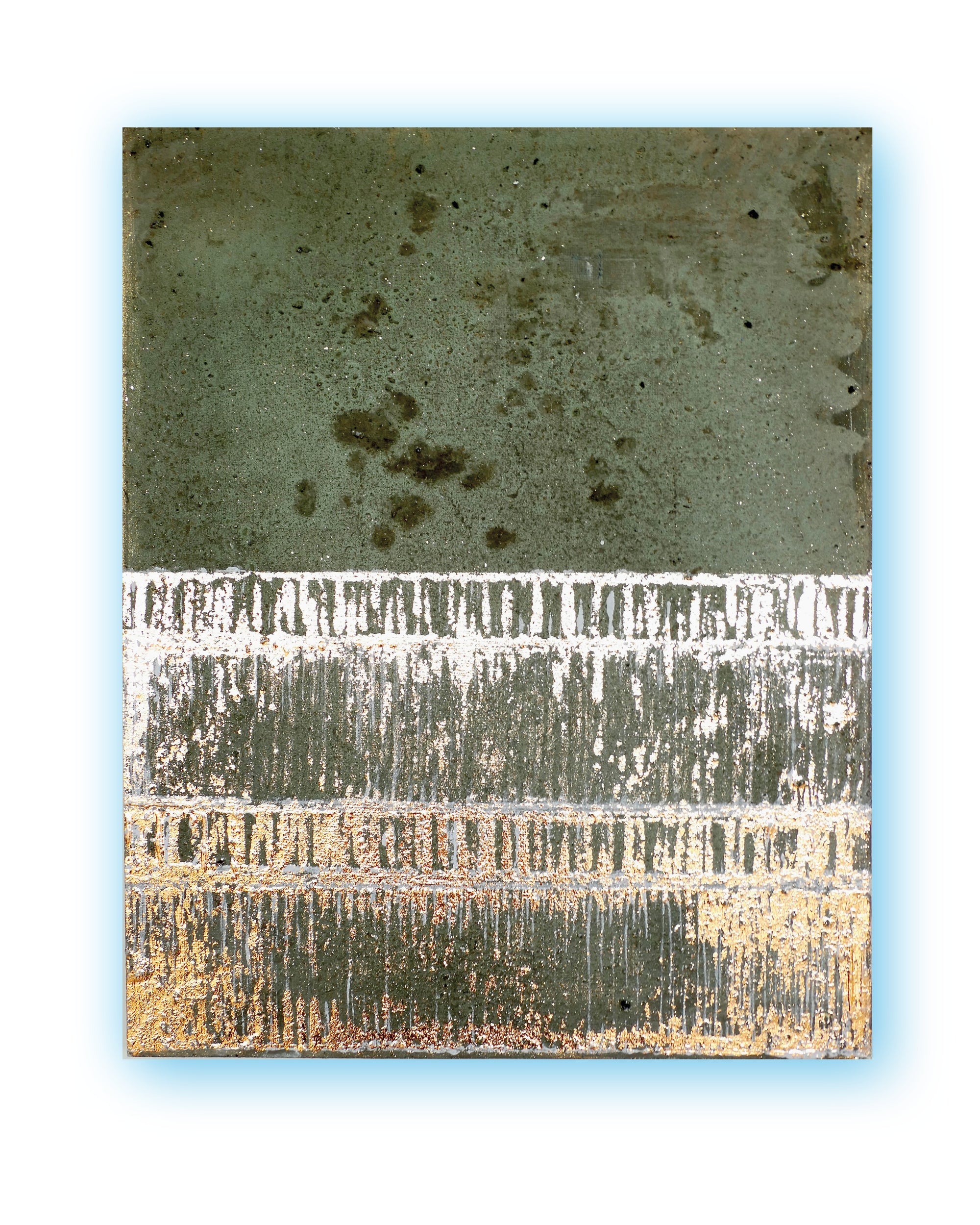 Abstract patina artwork with gold details on wood panel, Little Treasures series by PATINA & ORO
