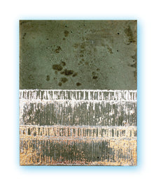 Abstract patina artwork with gold details on wood panel, Little Treasures series by PATINA & ORO
