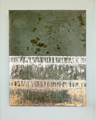 Abstract patina artwork with gold details on wood panel, Little Treasures series by PATINA & ORO
