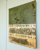 Abstract patina artwork with gold details on wood panel, Little Treasures series by PATINA & ORO
