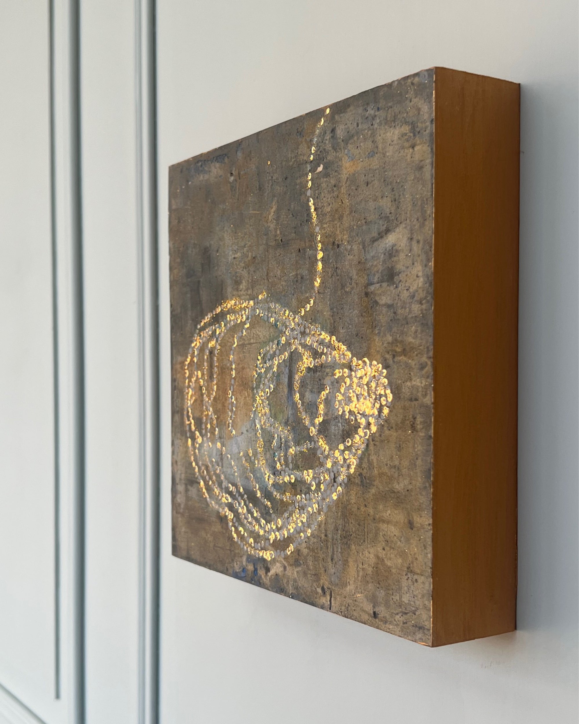 Side view showing the material depth of an original abstract study from the LITTLE TREASURES series.

