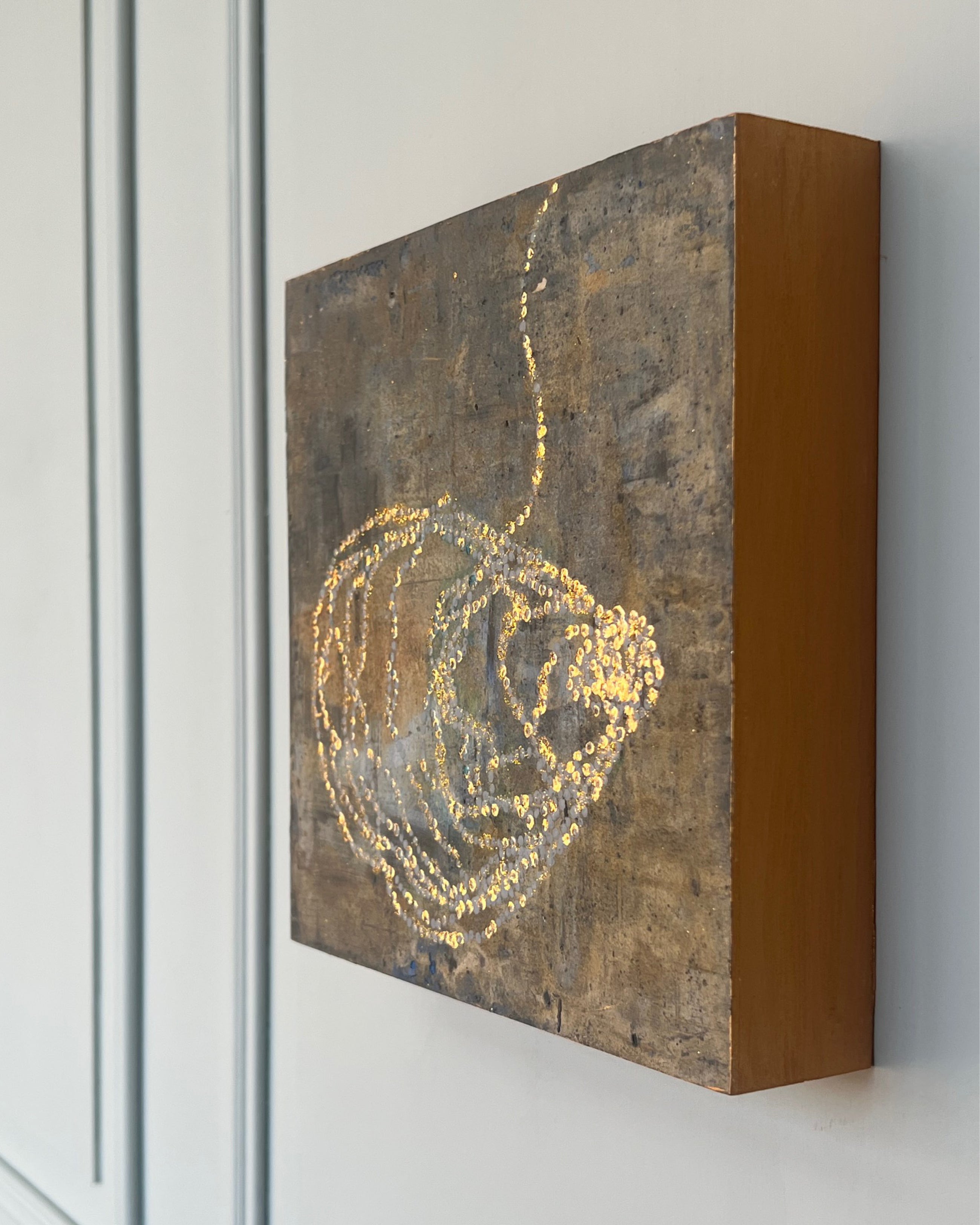 Side view showing the material depth of an original abstract study from the LITTLE TREASURES series.

