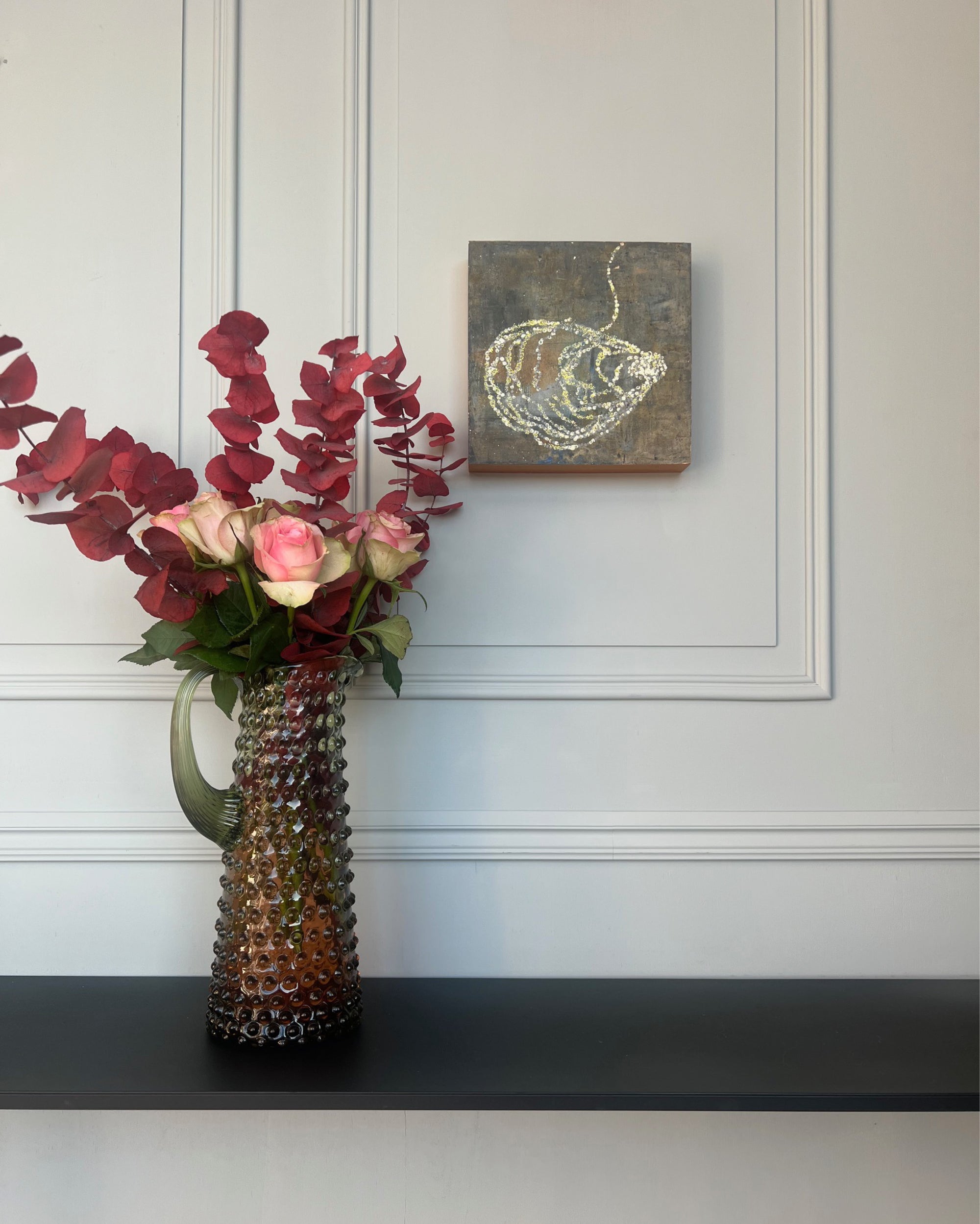 Original abstract study from the LITTLE TREASURES series shown in an interior setting.
