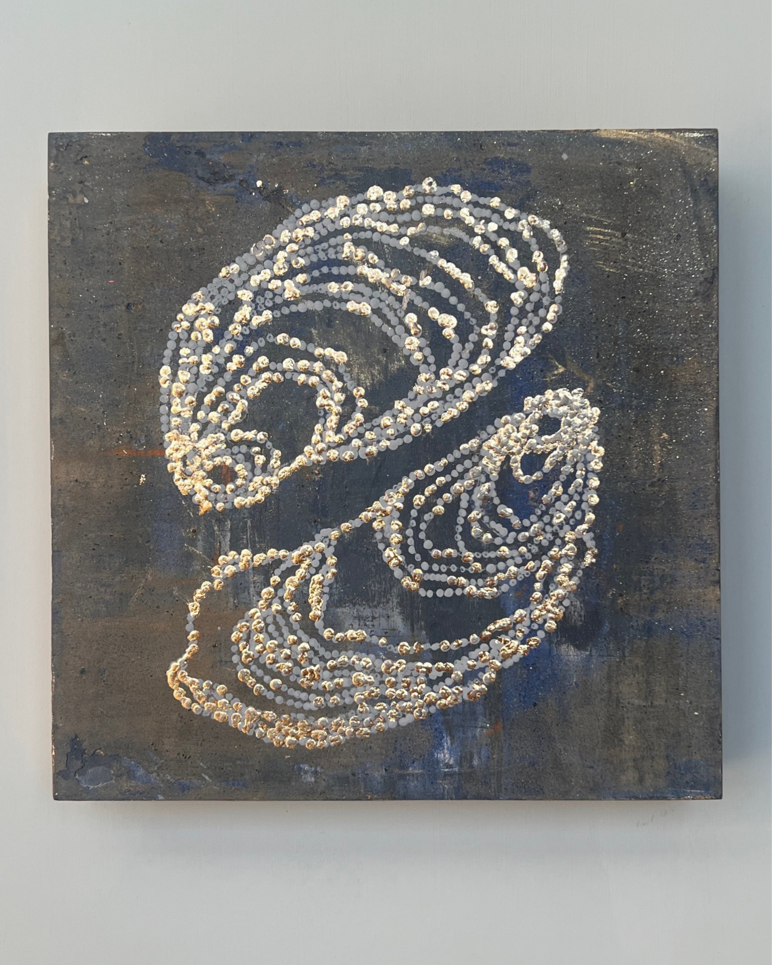 Original abstract study from the LITTLE TREASURES series. Egg tempera, pigments and ash on wood. One of a kind.