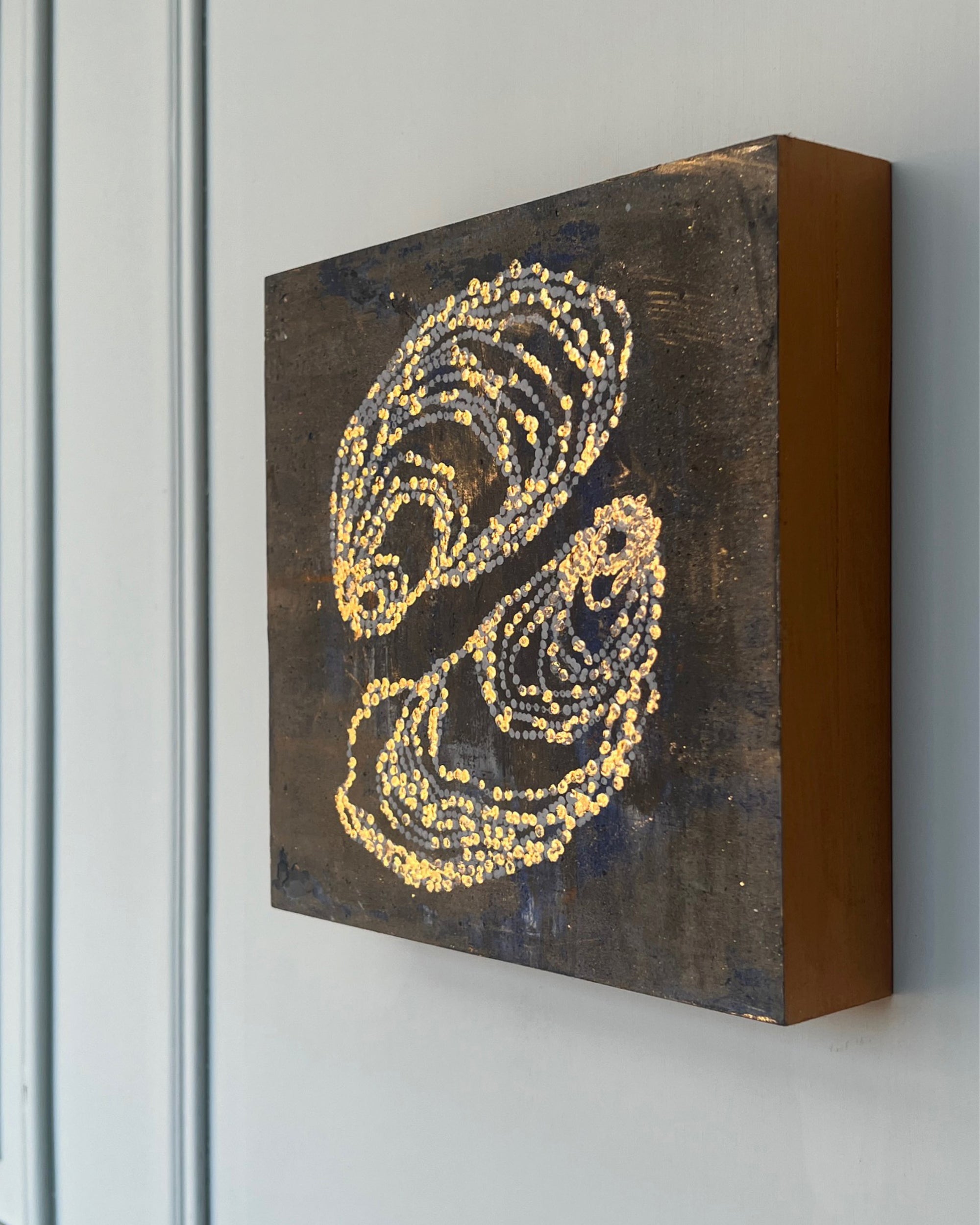 Side view showing the material depth of an original abstract study from the LITTLE TREASURES series.