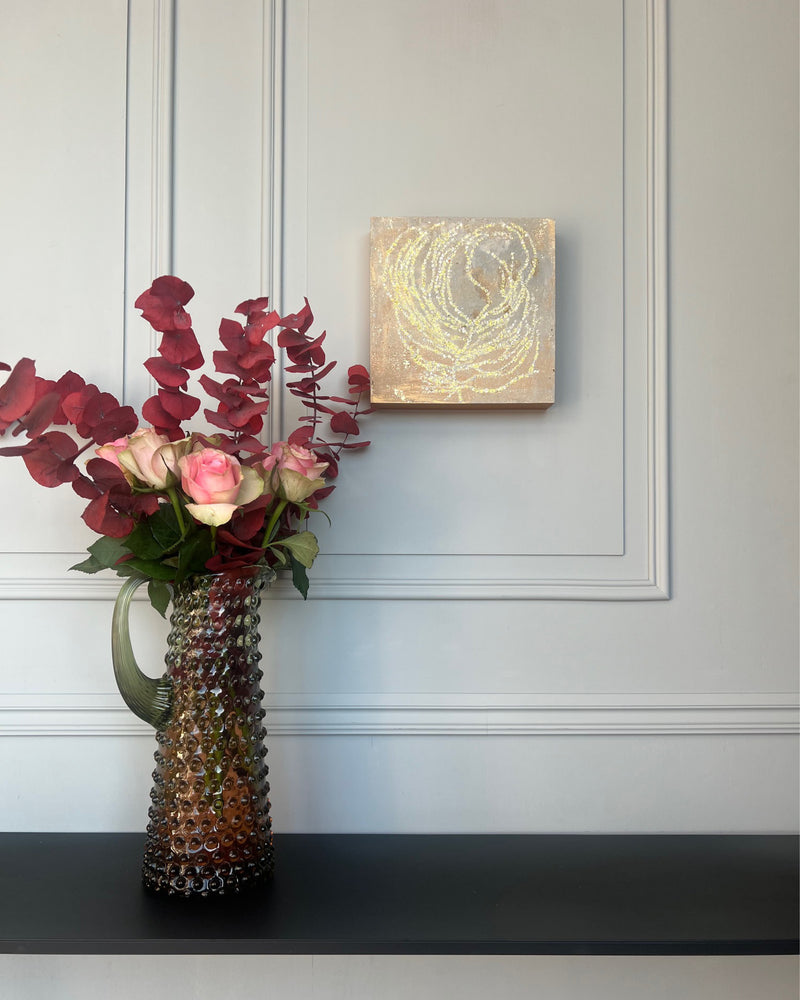 Original abstract study from the LITTLE TREASURES series shown in an interior setting.