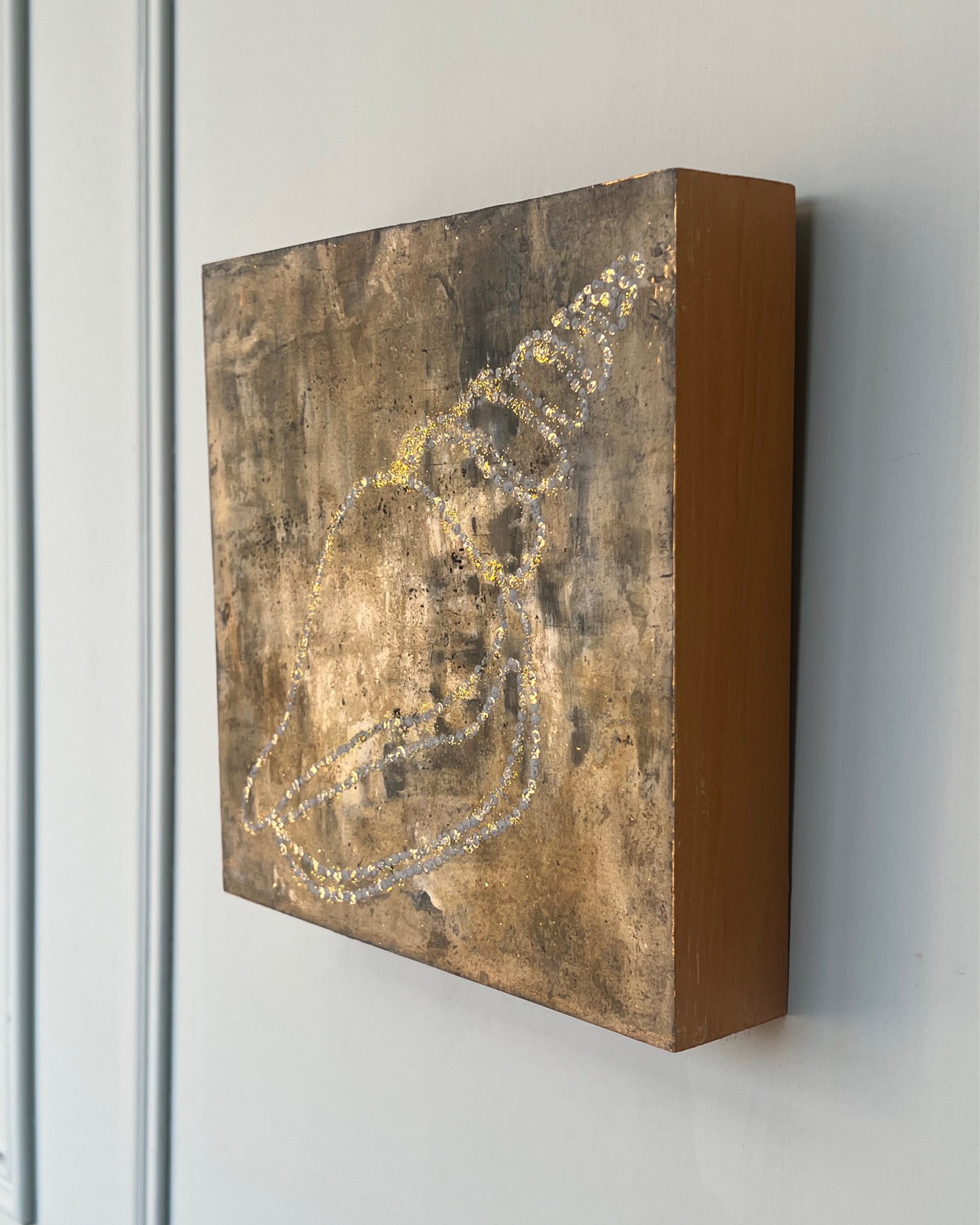 Side view showing the material depth of an original abstract study from the LITTLE TREASURES series.