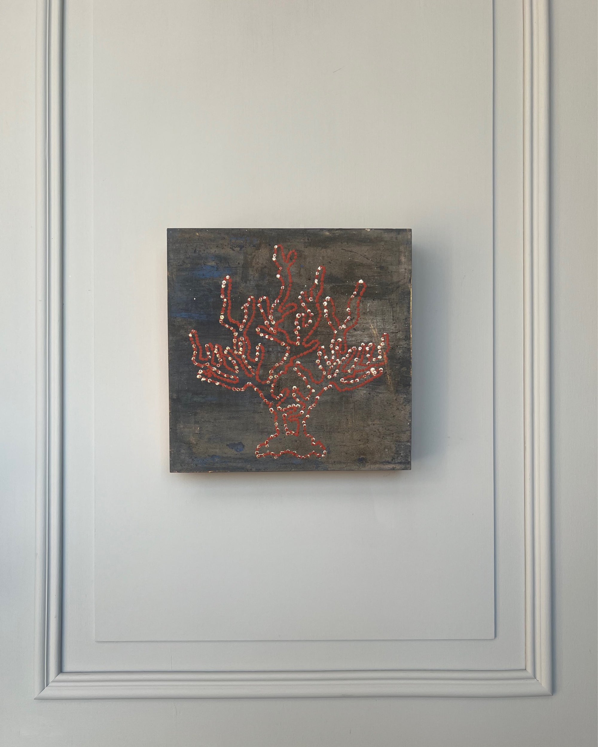 Original abstract study from the LITTLE TREASURES series. Egg tempera, pigments and ash on wood. One of a kind.