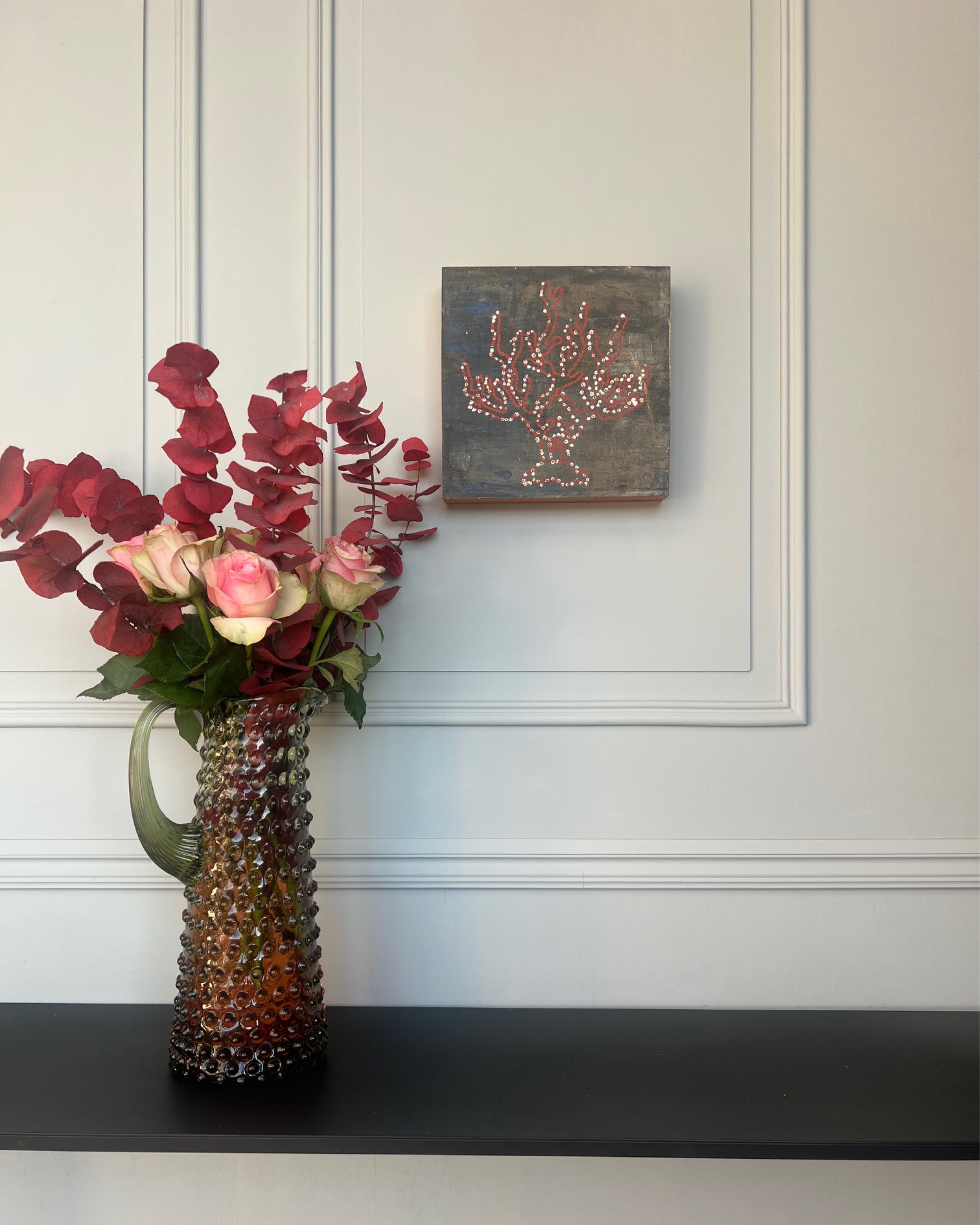 Original abstract study from the LITTLE TREASURES series shown in an interior setting.