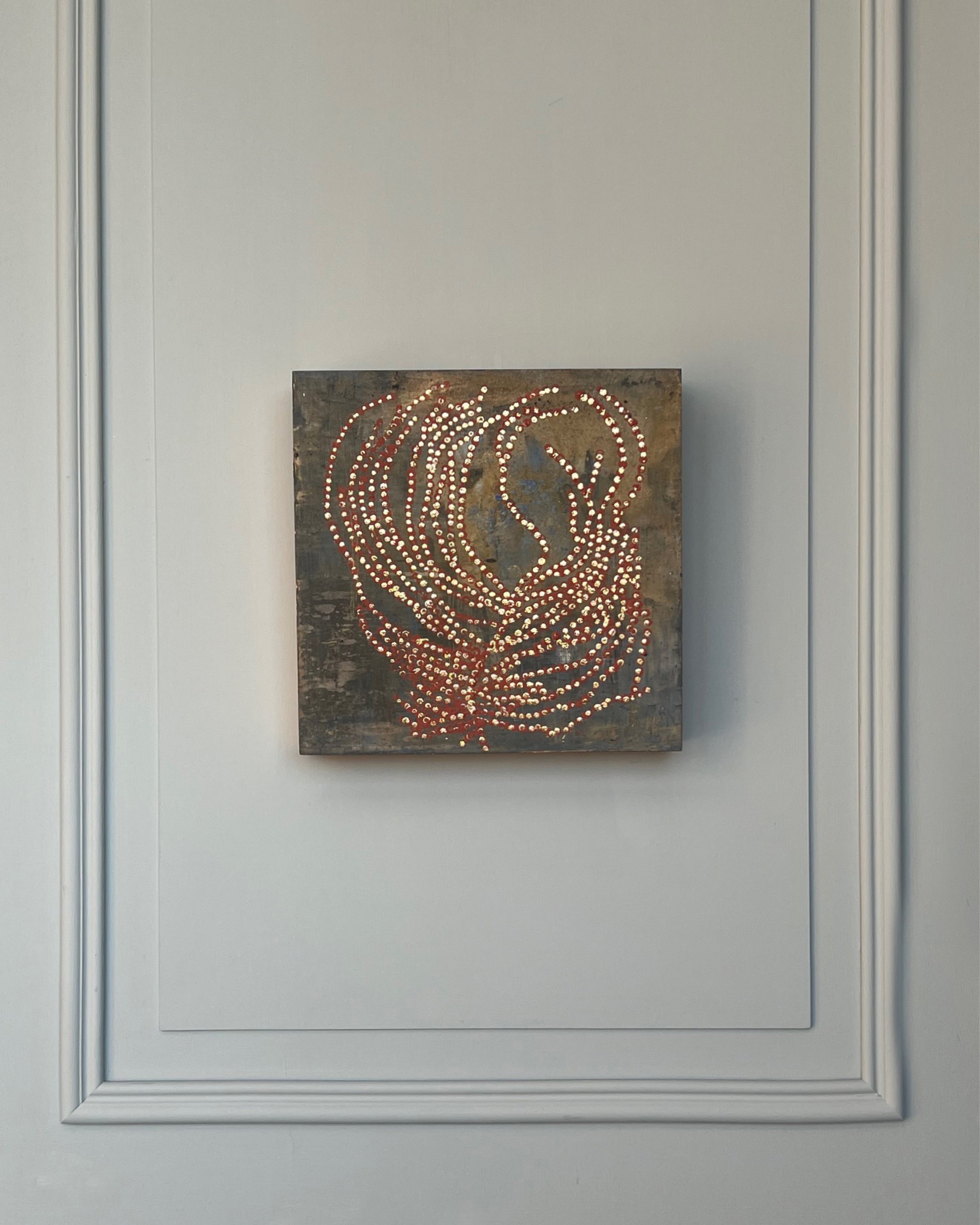 Original abstract study from the LITTLE TREASURES series. Egg tempera, pigments and ash on wood. One of a kind.
