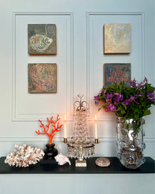 Original abstract study from the LITTLE TREASURES series shown in an interior setting.
