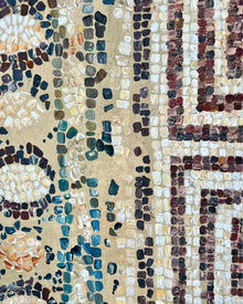 Detail of Mosaic I showing layered surface, mineral pigments and egg tempera texture on canvas