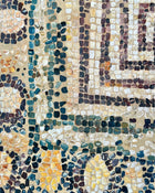 Detail of Mosaic I showing layered surface, mineral pigments and egg tempera texture on canvas