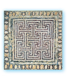 Mosaic I, contemporary abstract painting inspired by ancient mosaic traditions, layered egg tempera, pigments and ash on canvas, 80 × 80 cm