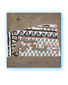 Contemporary mosaic artwork inspired by ancient floor fragments, geometric pattern with softened colors, mixed media, 40x40 cm