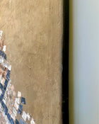 Detail of mosaic artwork with fragmented rhythm and visible canvas background.