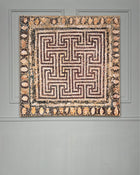 Mosaic I, contemporary abstract painting inspired by ancient mosaic traditions, layered egg tempera, pigments and ash on canvas, 80 × 80 cm