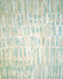 Detail of Pure Patina – Light III showing layered acrylic, egg tempera, pigments and ash creating a tactile surface