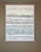 Original abstract painting from the PURE PATINA series, matte acrylic on aged burlap mounted on canvas, light tones, framed in shadow gap frame