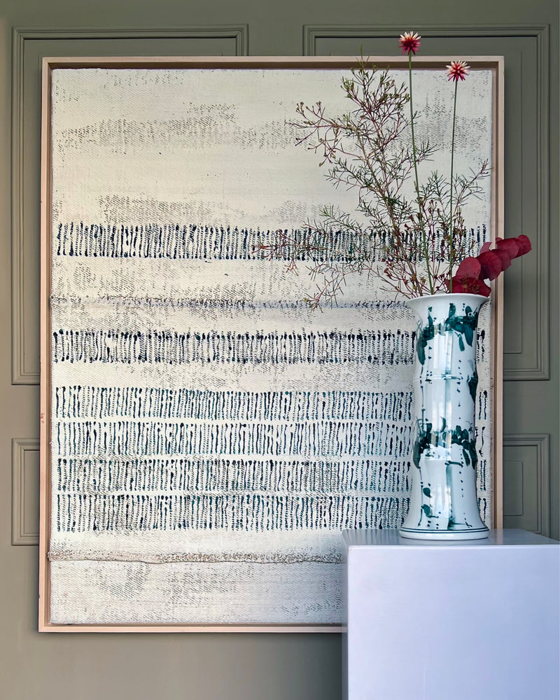 Original PURE PATINA abstract painting displayed in a calm contemporary interior, light tones and minimal aesthetic