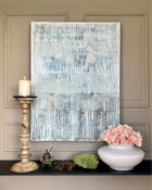 Pure Patina – Light VI displayed in a calm interior, abstract painting with light and earthy colour palette