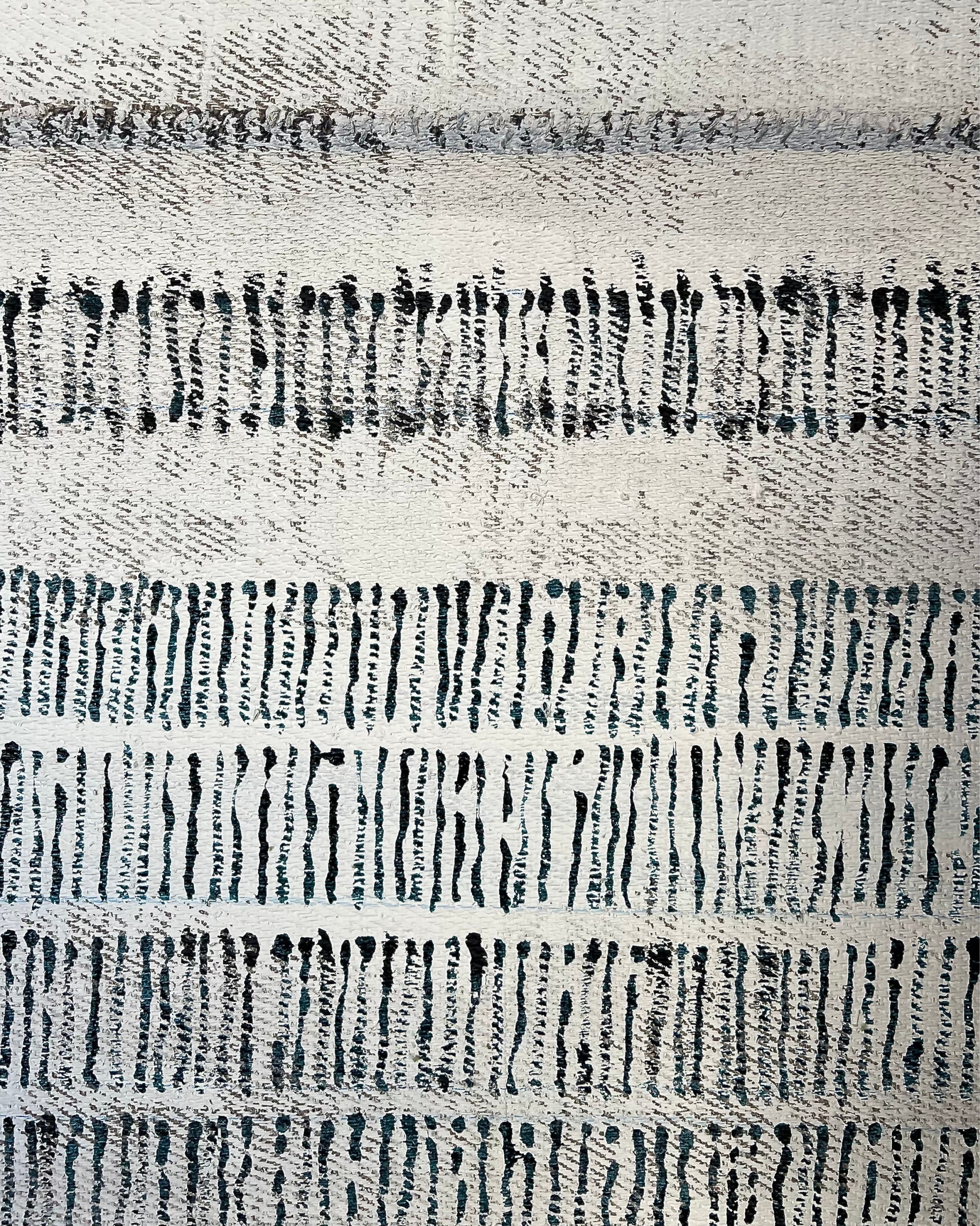 Detail of textured surface, matte acrylic on aged burlap, showing rhythm and layered material from the PURE PATINA series