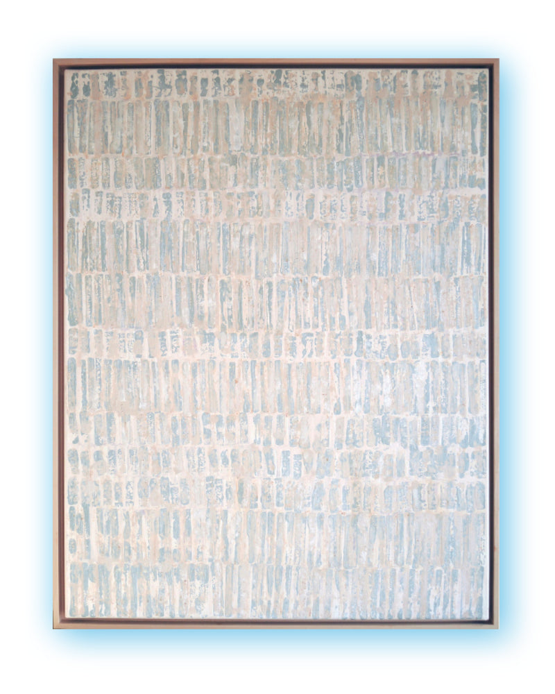 Pure Patina – Light III, original abstract painting on canvas in light tones, framed in a shadow gap frame by PATINA & ORO