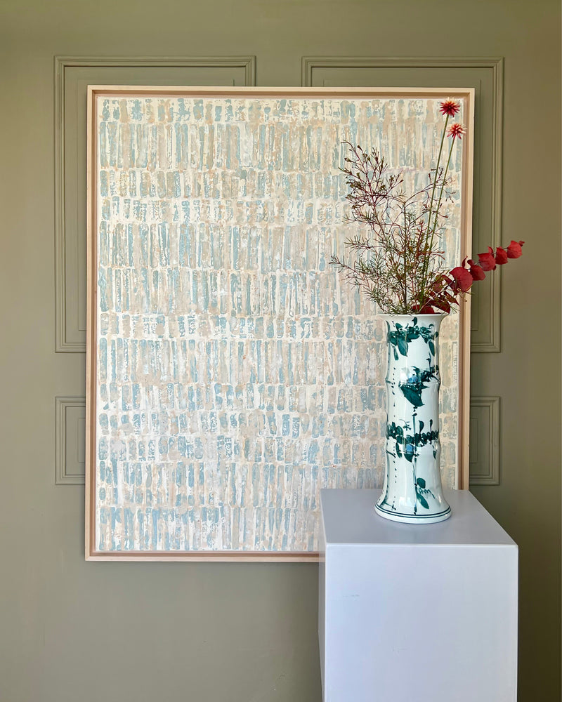 Pure Patina – Light III, contemporary abstract painting in a shadow gap frame, calm and architectural presence