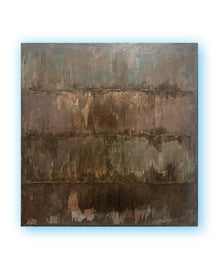 Pure Patina – Dark II, abstract painting with layered grey and blue earth tones, egg tempera and natural pigments on canvas