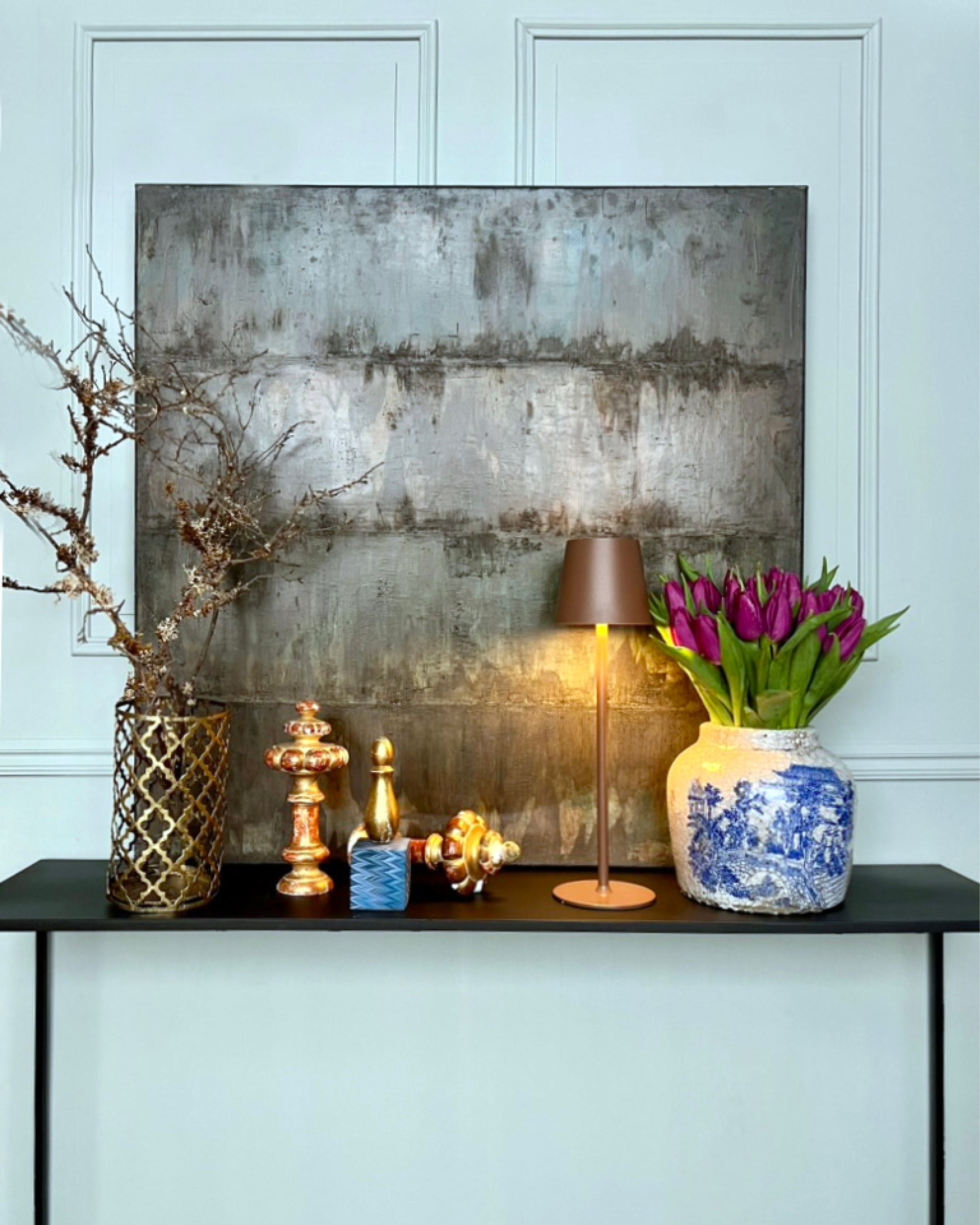 Pure Patina – Dark III abstract painting displayed in an interior setting, showcasing earthy colour transitions and textured surface