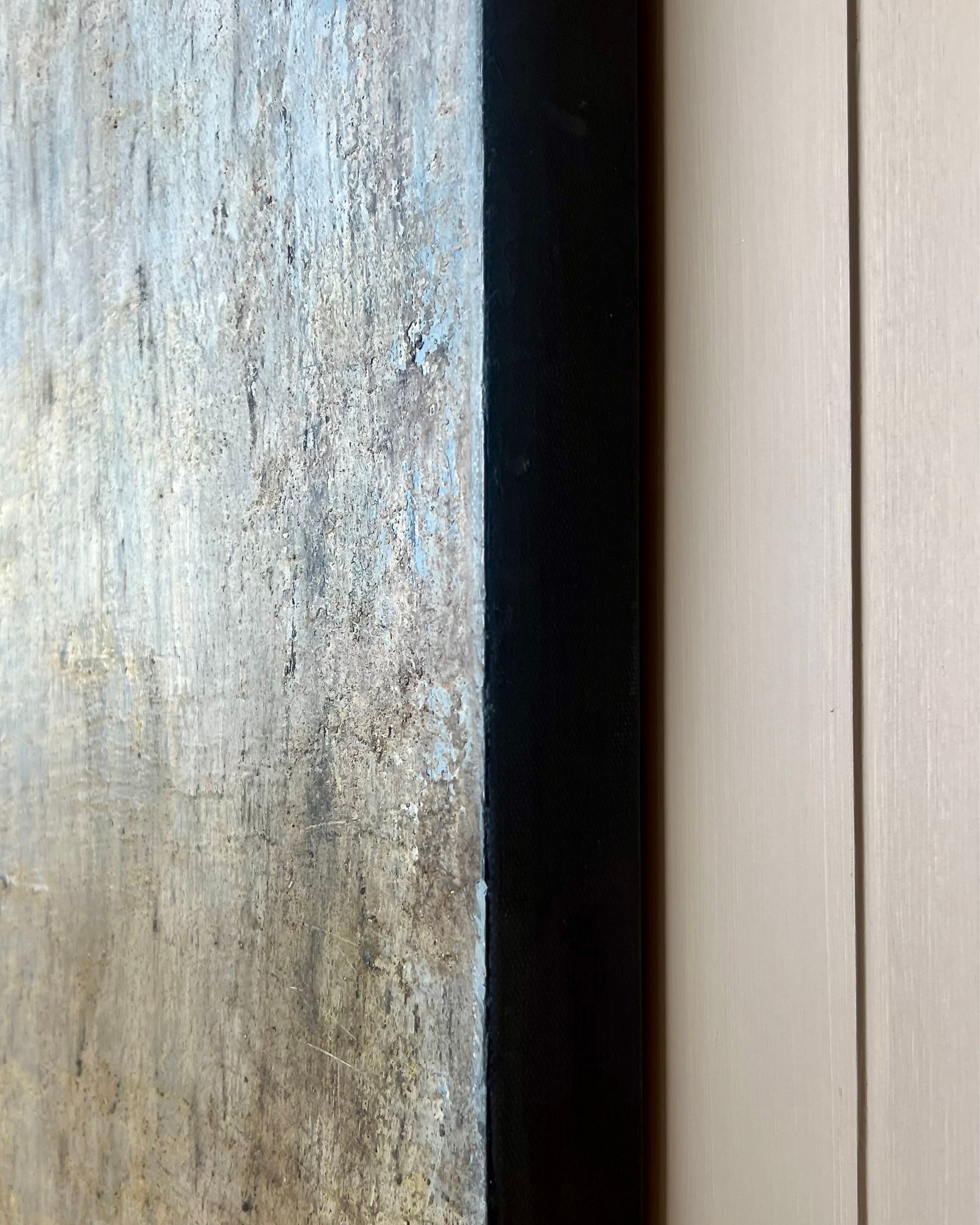 Side view of Pure Patina Dark III abstract painting highlighting layered canvas depth