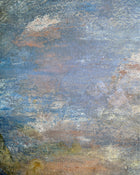 Detail of textured abstract painting surface with layered egg tempera, pigments and ash on wood
